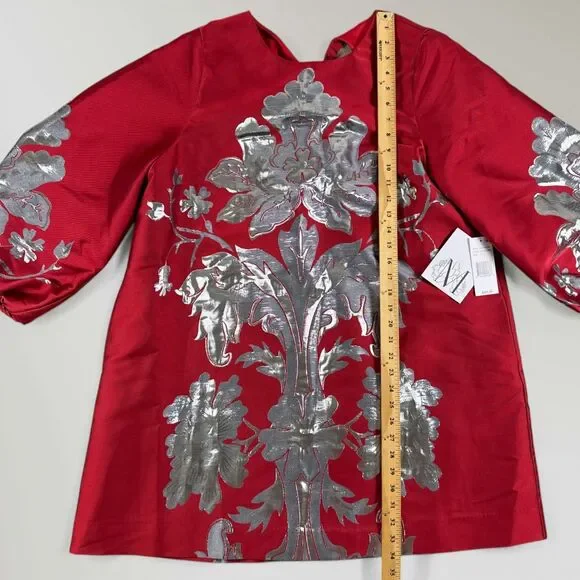 NWT Mestiza Rosanna Mini Dress A-line Red Silver Balloon Sleeves Cocktail Sz XL - Picture 10 of 14